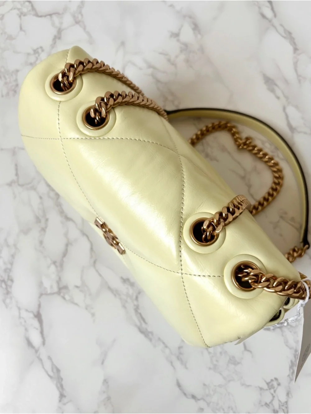 New Tory Burch Kira Small Diamond Quilt Convertible Shoulder Bag Pastel Yellow